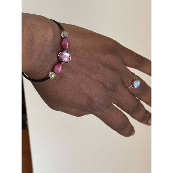 Handmade Bracelet Pink Glass Beads Crystal Accent Adjustable Beach Vacation - Picture 2 of 5